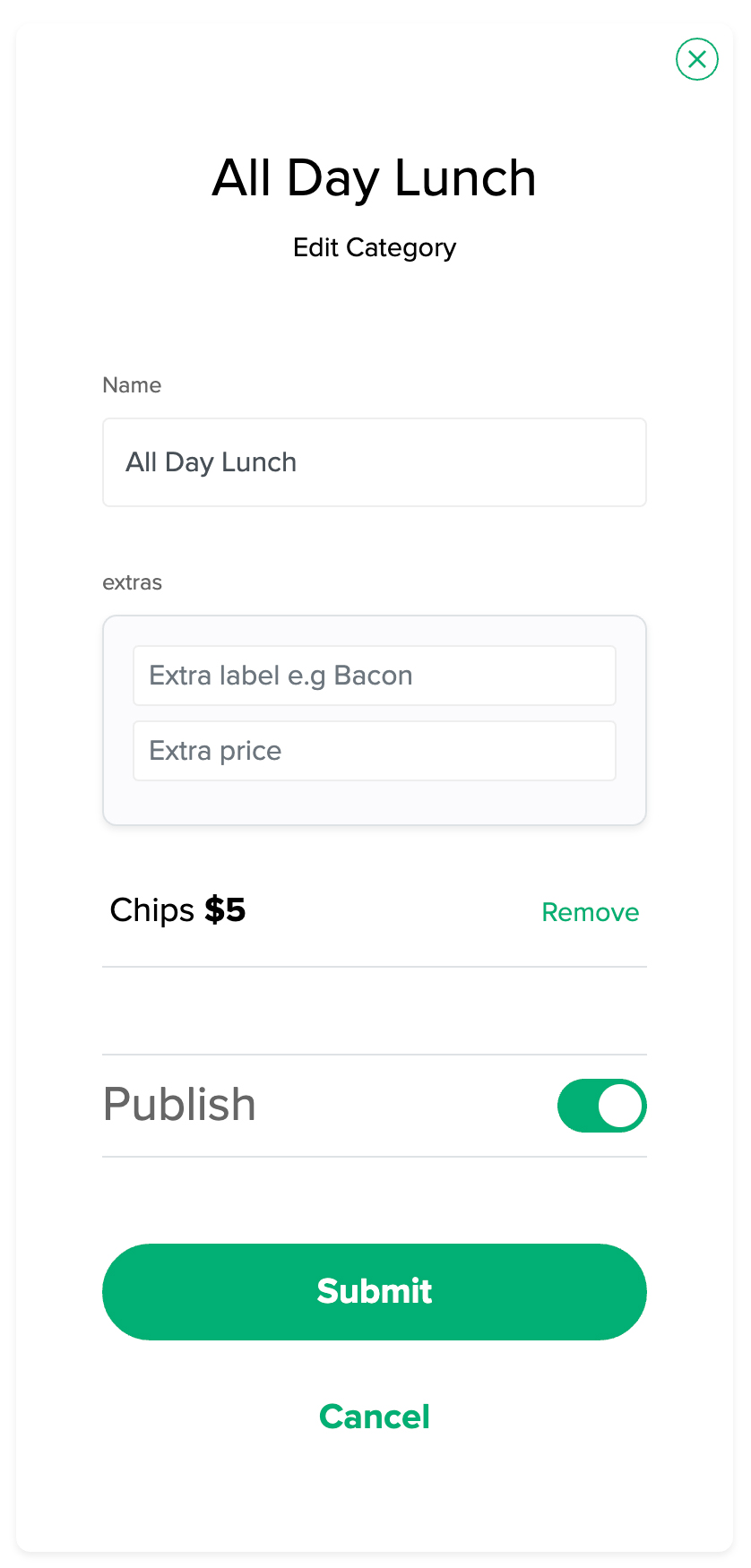 QR Code menu admin adding categories