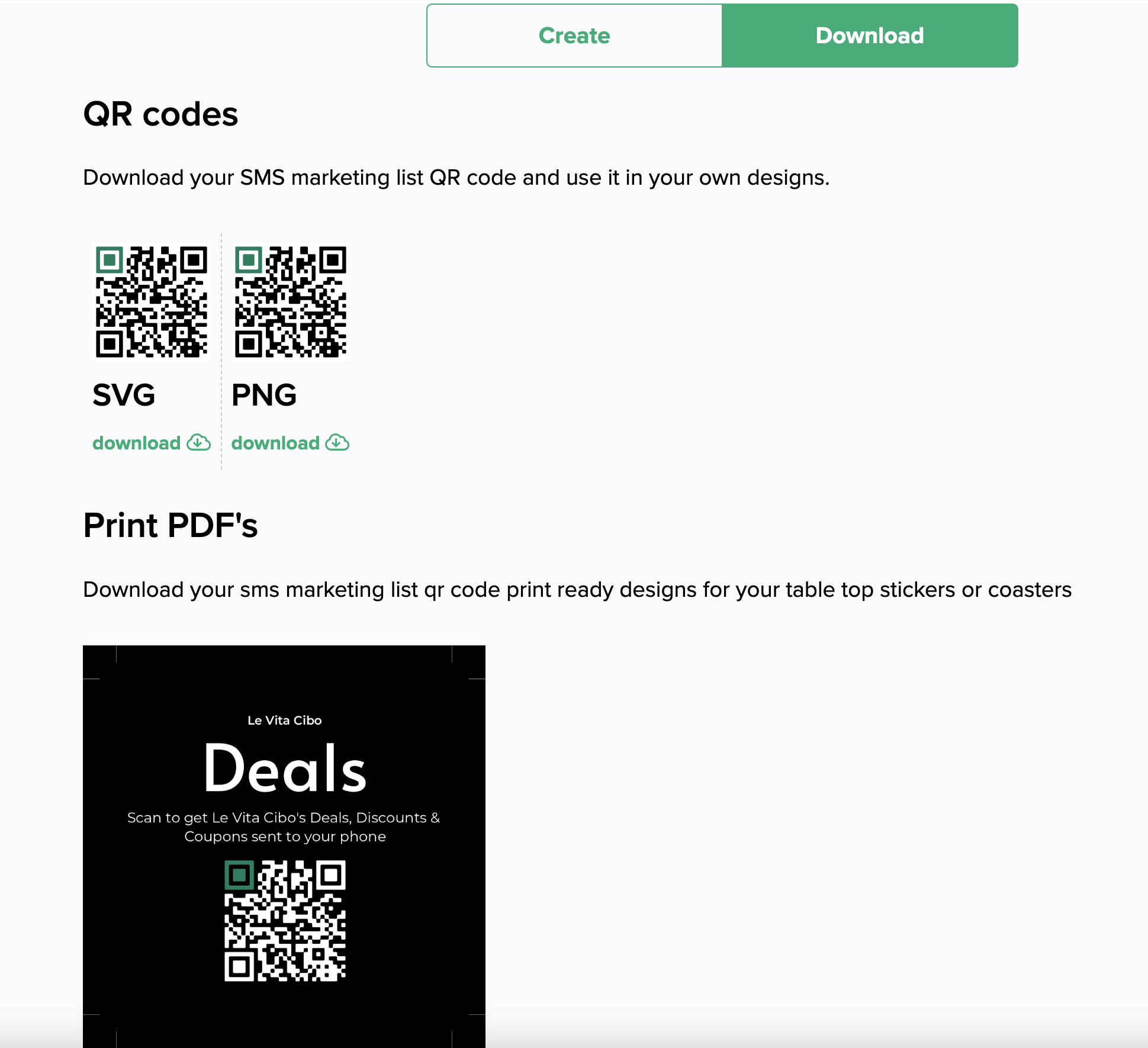 Restaurant SMS customer retention loyalty QR download