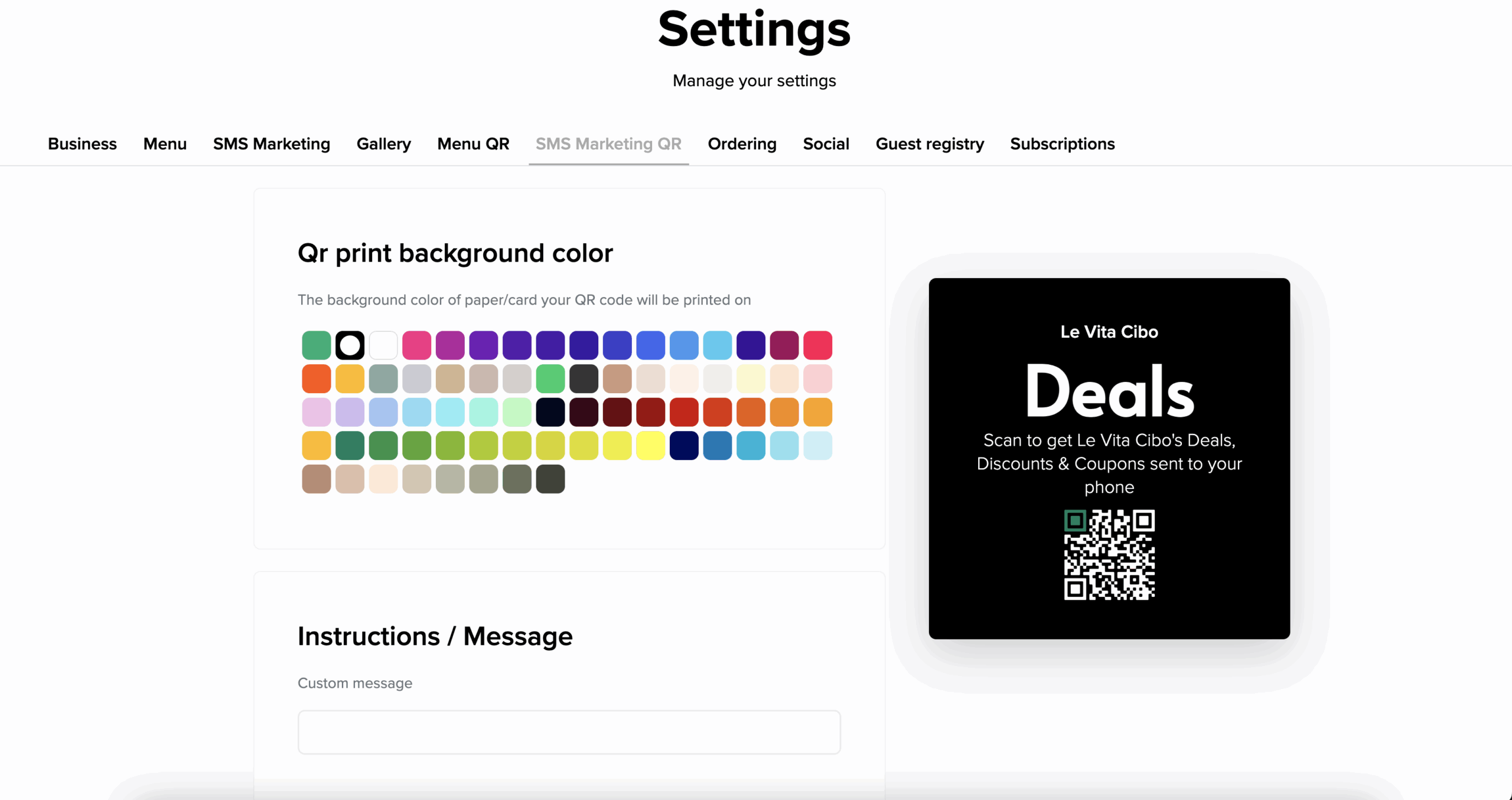Restaurant SMS customer retention QR code design