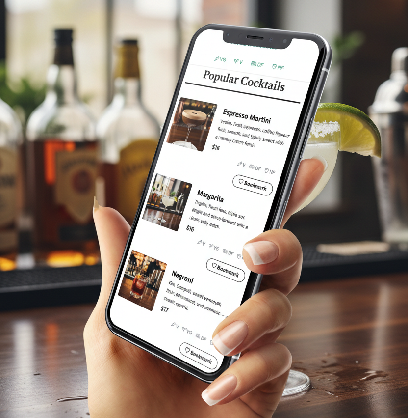 Cocktail bar QR code menu example