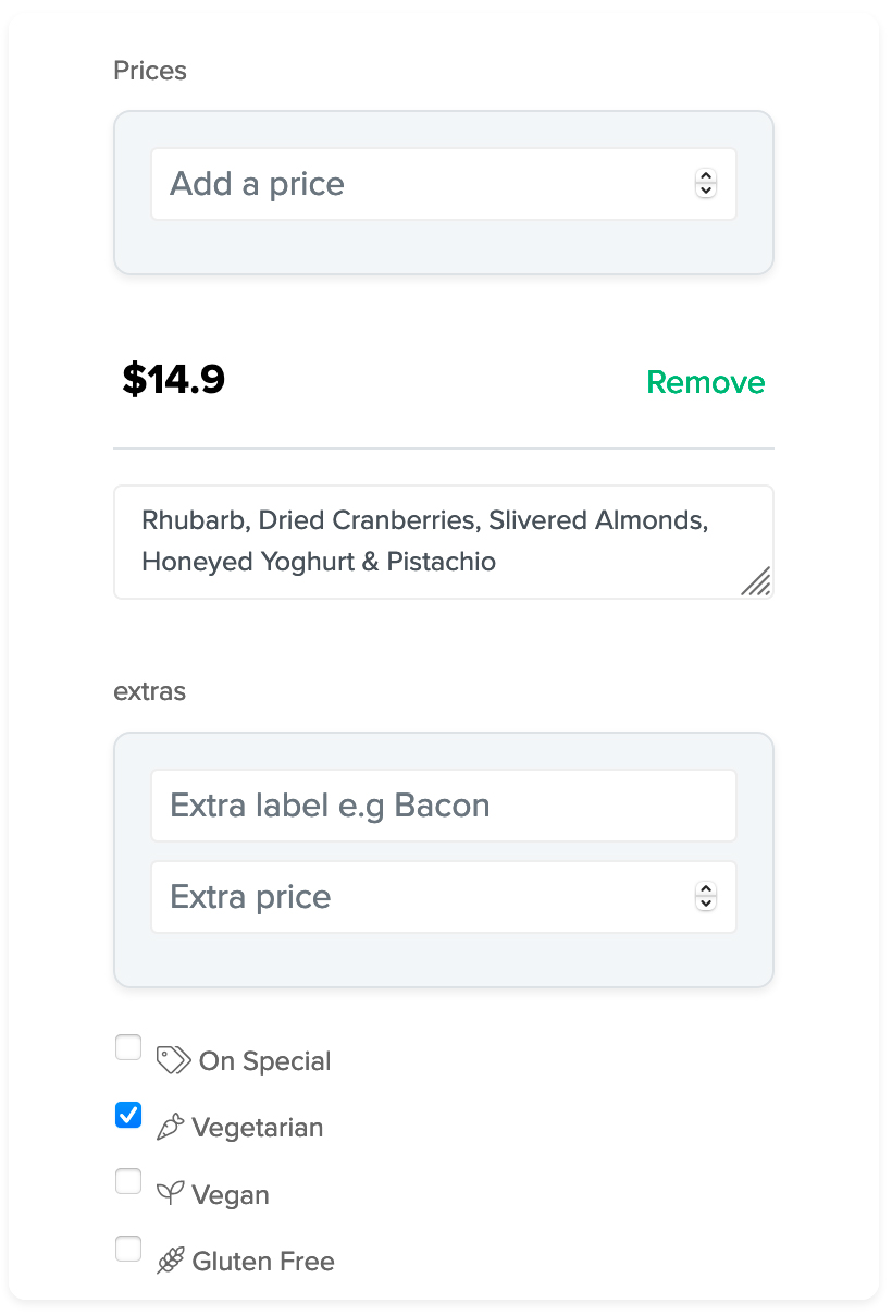 QR Code menu admin adding menu items